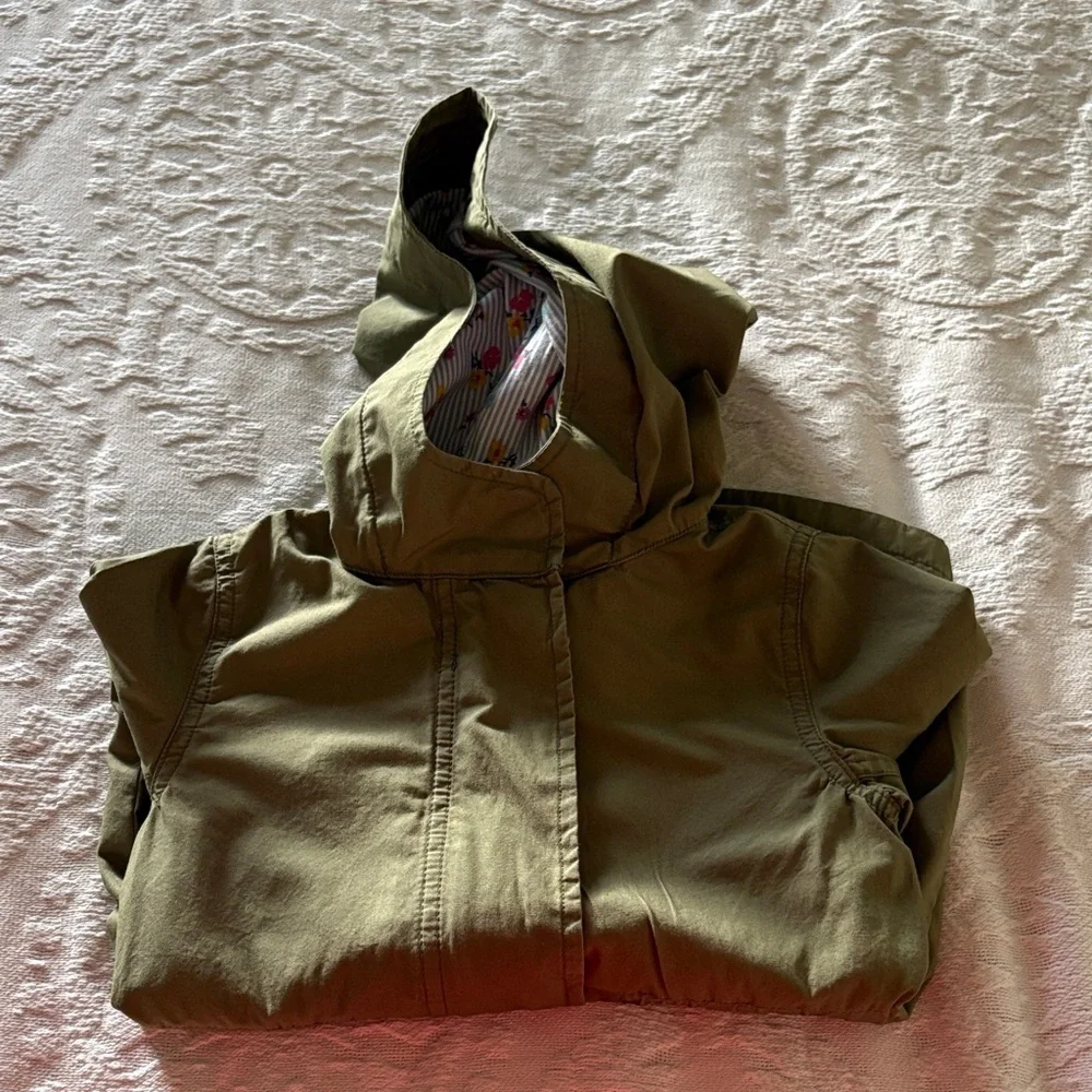Baby Gap Girls Olive Green Hooded Jacket Gently Loved 5 Floral Lining